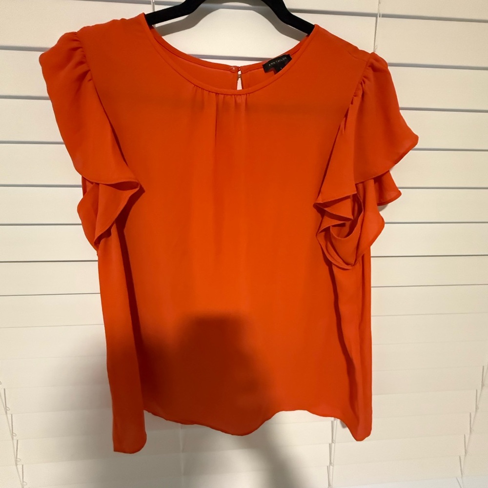 Ann Taylor Bright Orange Ruffle Sleeve Blouse